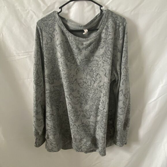 Ideology Sweatshirt Womens XXL Gray Floral Lace Up Pullover Cozy Loungewear - Picture 1 of 11
